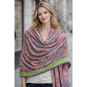 Peter Millar Paisley Scarf Cotton Silk Blend Made in Italy Pink Green Oblong